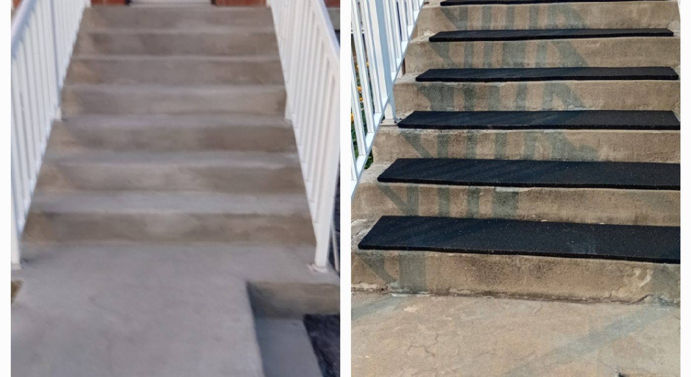 Concrete stairs before and after the work