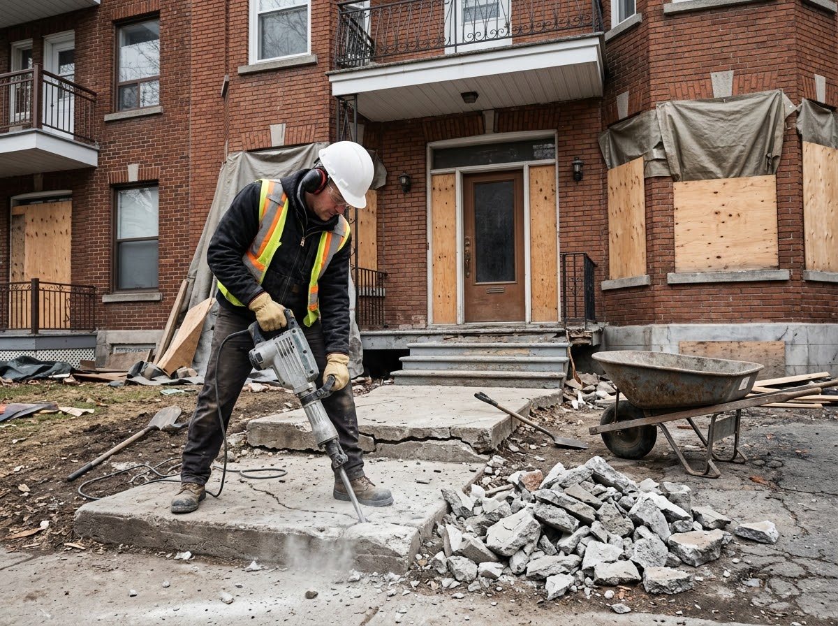 Demolition of a concrete porch and steps