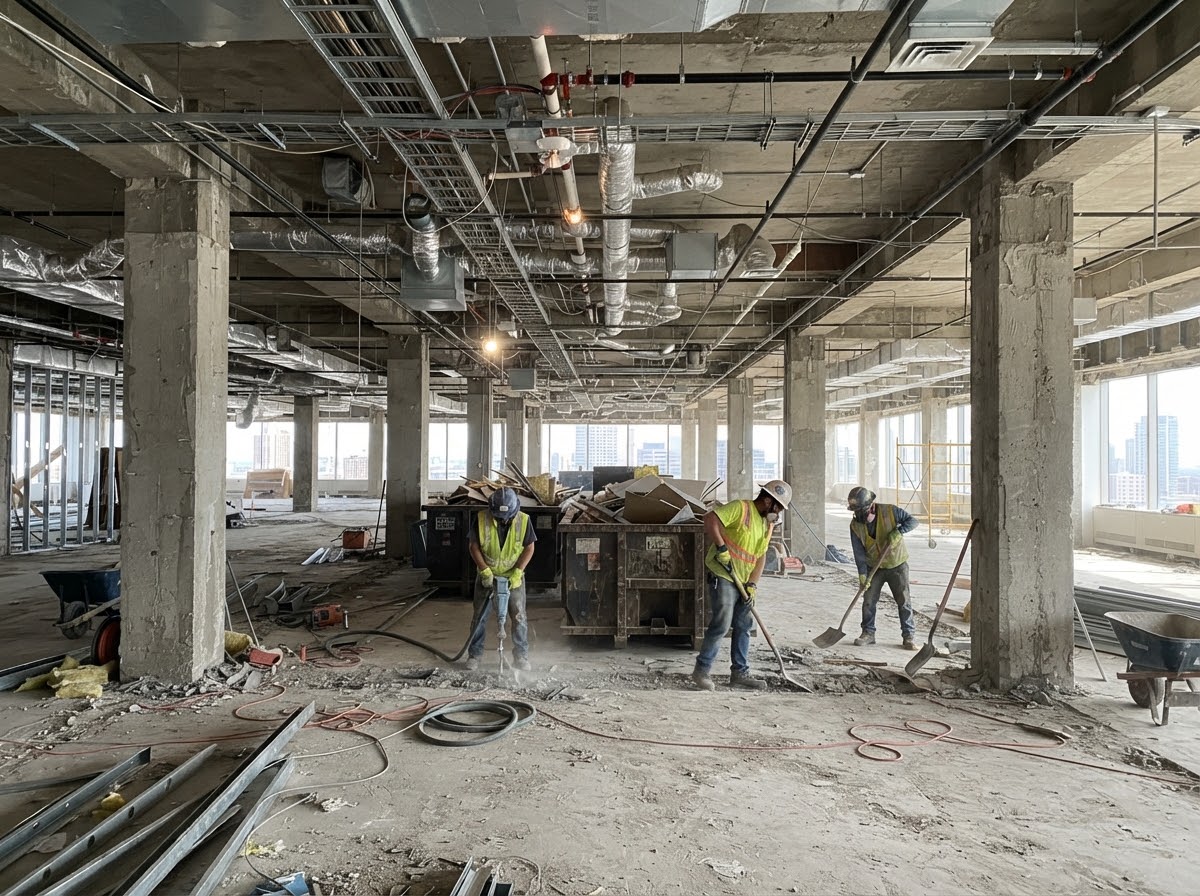 Commercial space stripped down to the structure