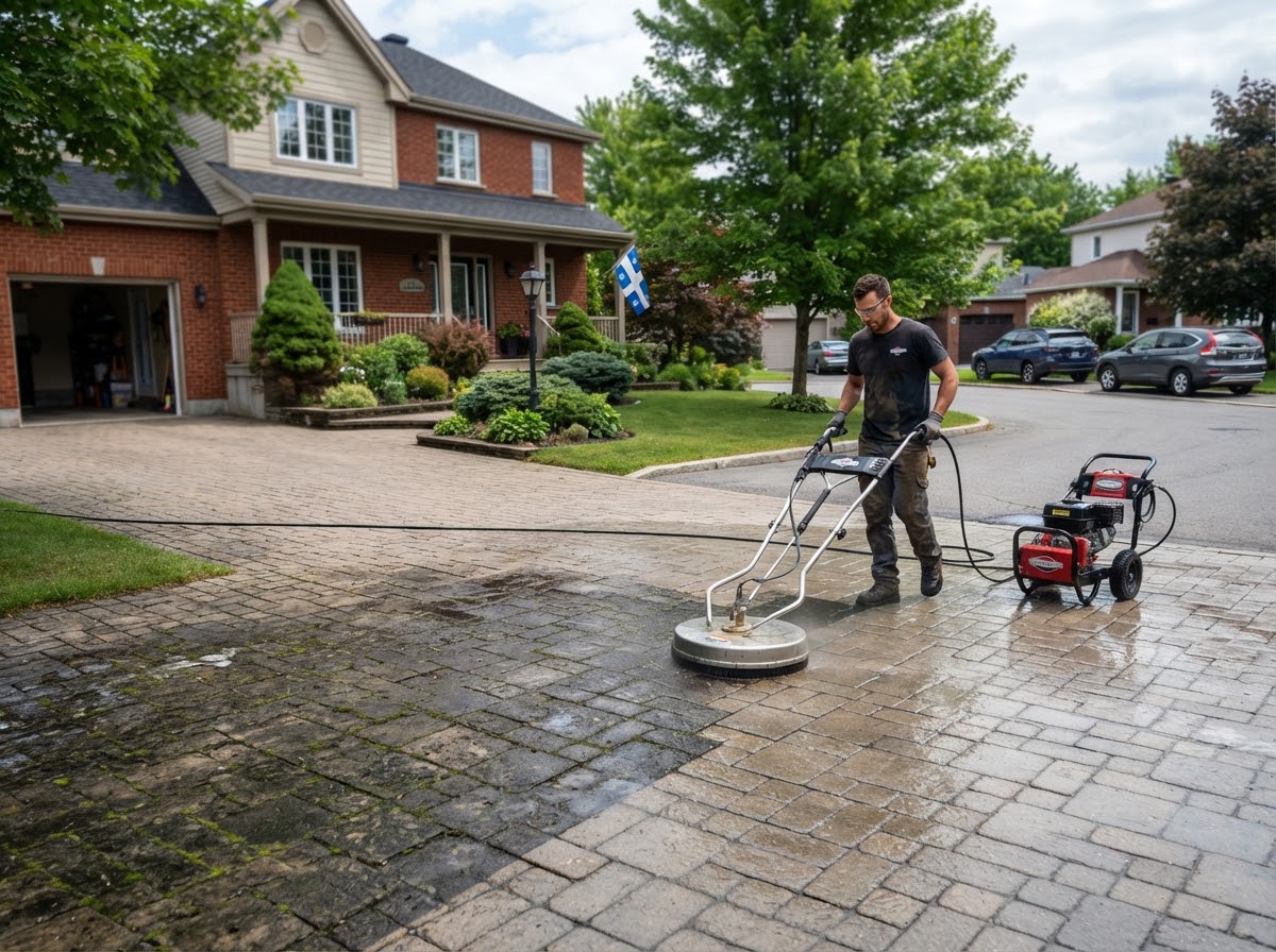 Pressure washing of a driveway