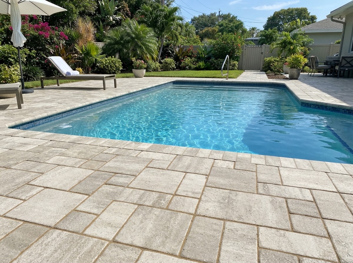 Clean paving stones around a pool