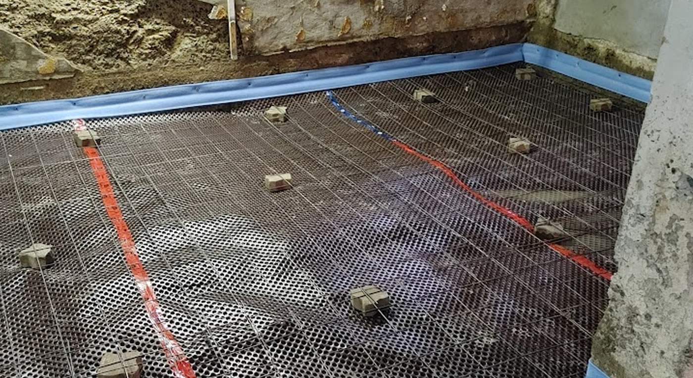 Mesh and insulation laid before pouring a slab